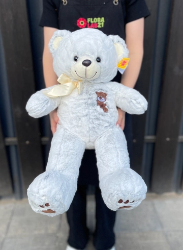 Медведь серый 38 см с нашивкой мишки  от интернет-магазина цветов в 