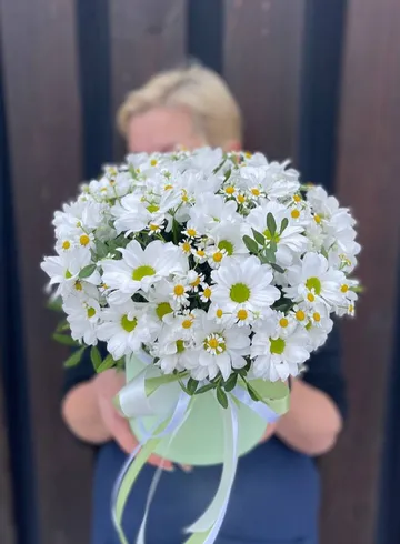 Композиция в шляпной коробке &laquo;Ромашки&raquo; от интернет-магазина цветов в 