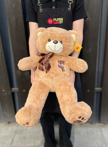 Медведь светло коричневый 38 см с нашивкой мишки  от интернет-магазина цветов в 